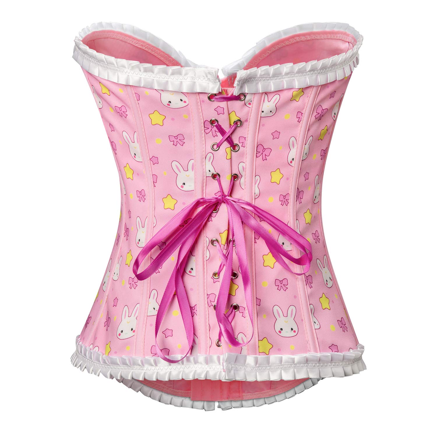 Littleforbig Women's Lace Up Boned Overbust Corset Bustier Bodyshaper Top - Usagi Moon Pattern - Image 5