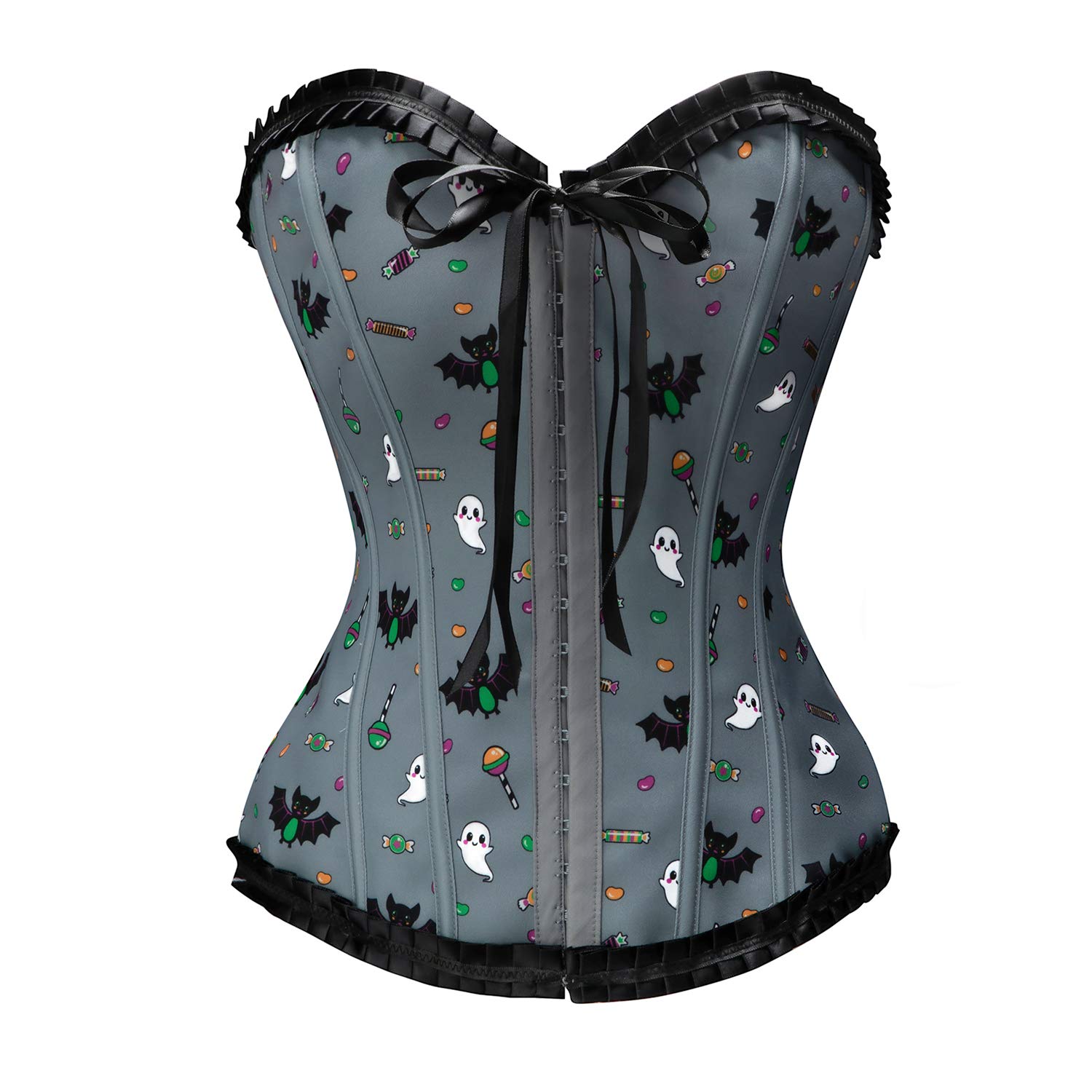 Littleforbig Women's Lace Up Boned Overbust Corset Bustier Bodyshaper Top - Sugar Bat Pattern - Image 3