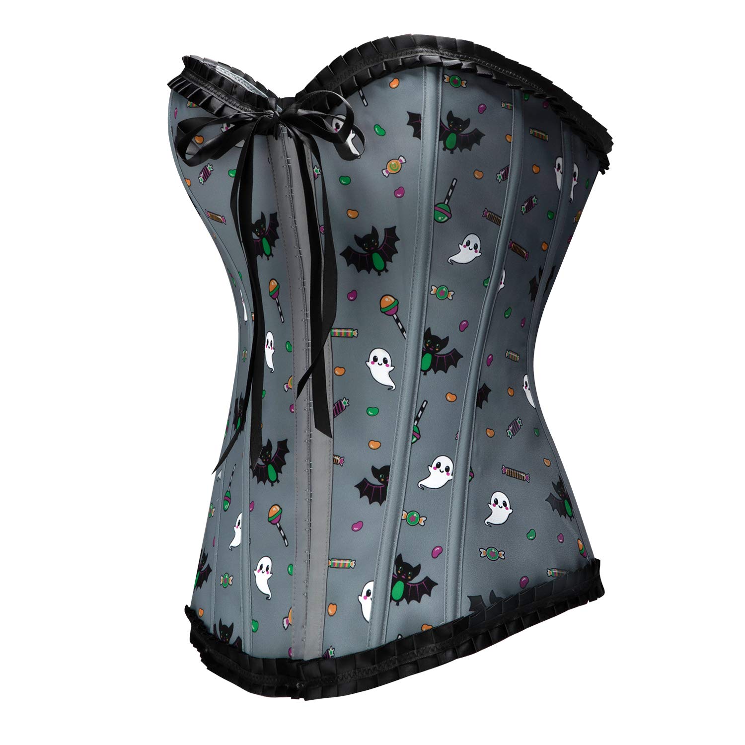Littleforbig Women's Lace Up Boned Overbust Corset Bustier Bodyshaper Top - Sugar Bat Pattern - Image 4