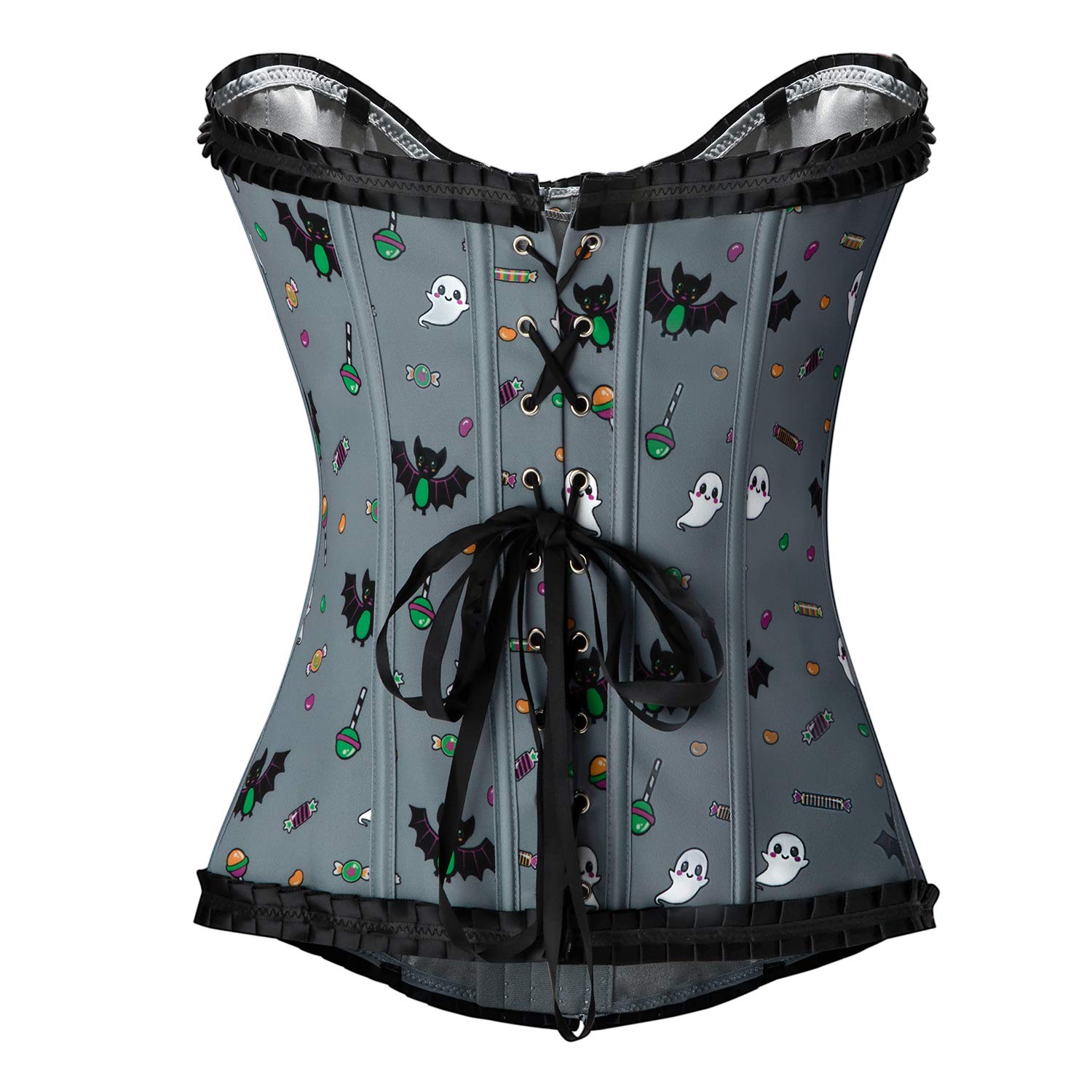 Littleforbig Women's Lace Up Boned Overbust Corset Bustier Bodyshaper Top - Sugar Bat Pattern - Image 5