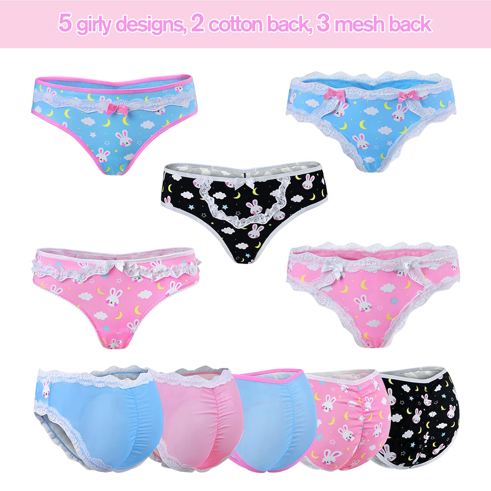 Littleforbig Women's Ladies Soft Cotton Underwear Comfortable Hipster Briefs 5 Colorful Pack Panties Set - Bedtime Bunny - Image 4