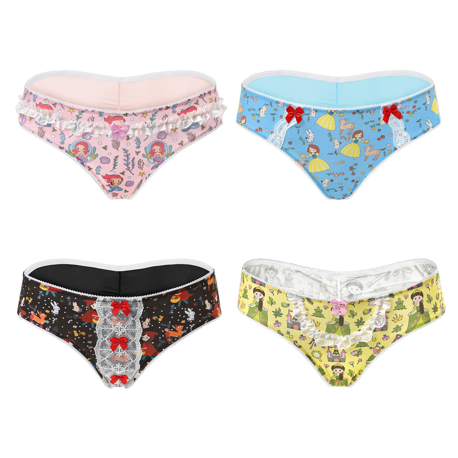 Littleforbig Women's Ladies Soft Cotton Underwear Comfortable Hipster Briefs Fairytale Princess 4 Pack Panties Set - Image 3