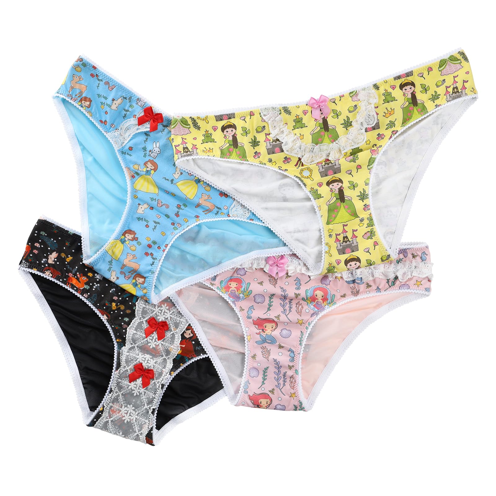 Littleforbig Women's Ladies Soft Cotton Underwear Comfortable Hipster Briefs Fairytale Princess 4 Pack Panties Set - Image 4