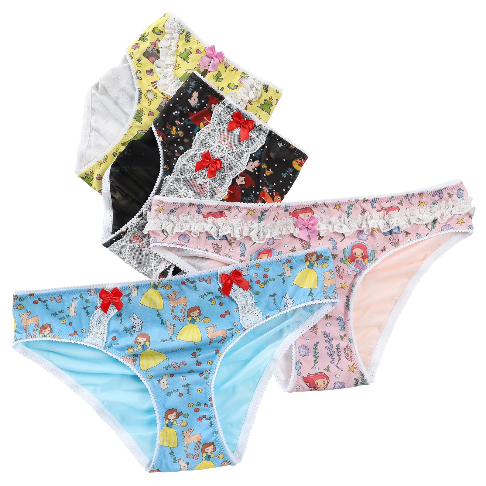 Littleforbig Women's Ladies Soft Cotton Underwear Comfortable Hipster Briefs Fairytale Princess 4 Pack Panties Set - Image 5