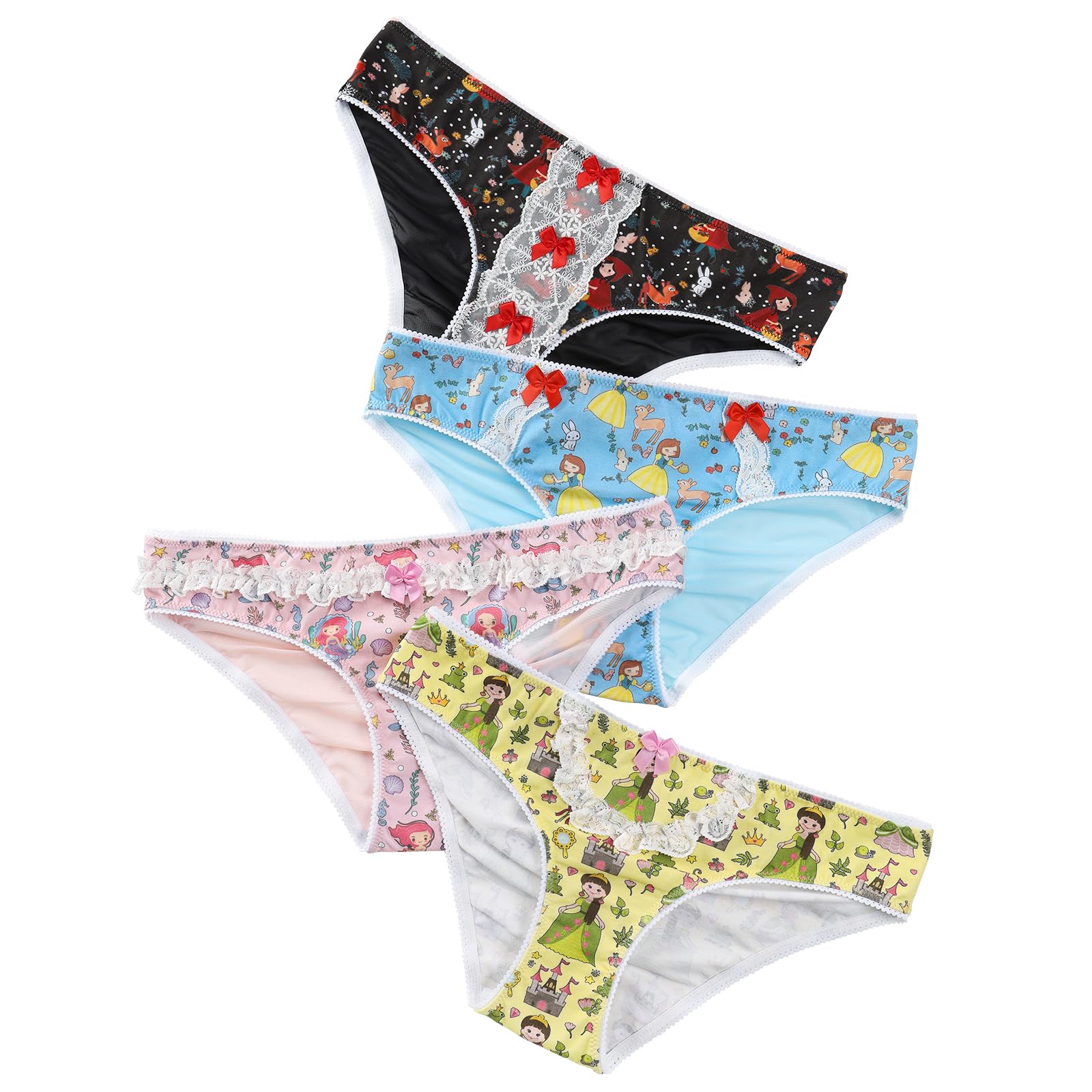 Littleforbig Women's Ladies Soft Cotton Underwear Comfortable Hipster Briefs Fairytale Princess 4 Pack Panties Set - Image 6