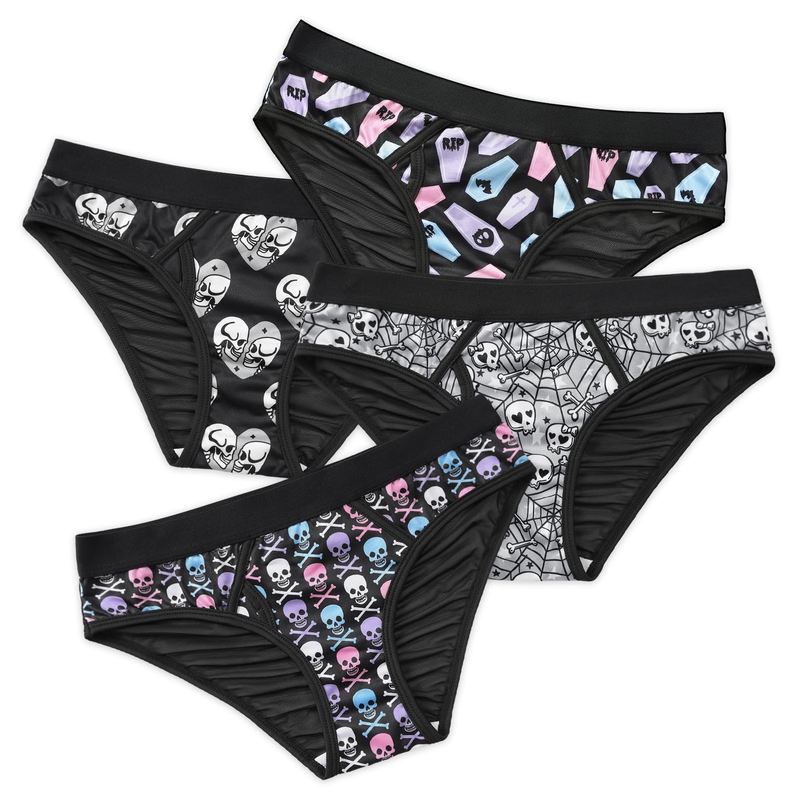 Littleforbig Women's Ladies Soft Mesh Underwear Comfortable Hipster Briefs Goth Babe 4 Pack Panties Set - Image 5