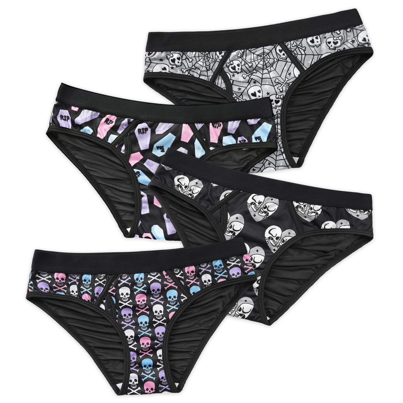 Littleforbig Women's Ladies Soft Mesh Underwear Comfortable Hipster Briefs Goth Babe 4 Pack Panties Set - Image 6