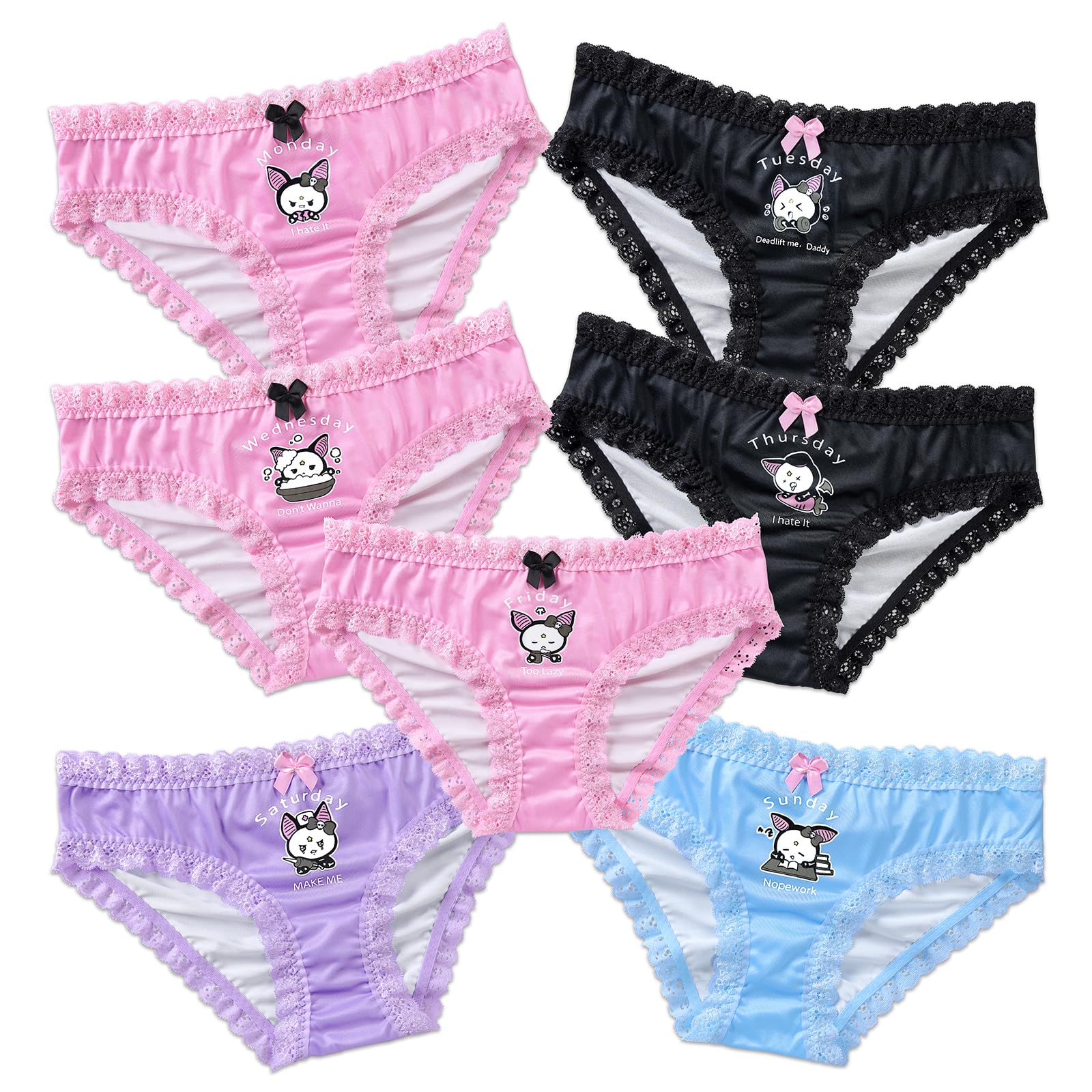 Littleforbig Women's Ladies Soft Silky Underwear Hipster Briefs Babydoll Batty Brat Days of the Week 7 Pack Panties Set - Image 6