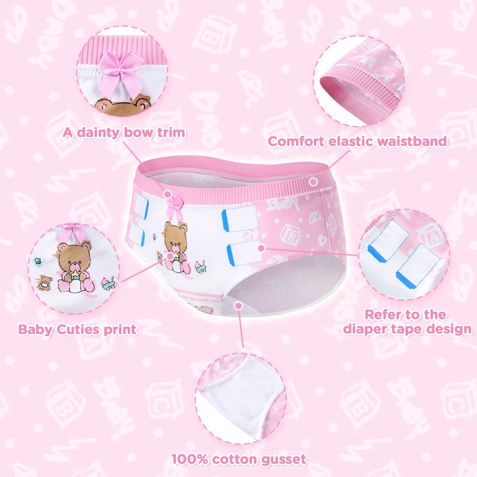 Littleforbig Women's Soft Cotton Hipster Briefs Babydoll Baby Cuties ‘Oopsie’ Potty Pants 4 Pack Panties Set - Image 4