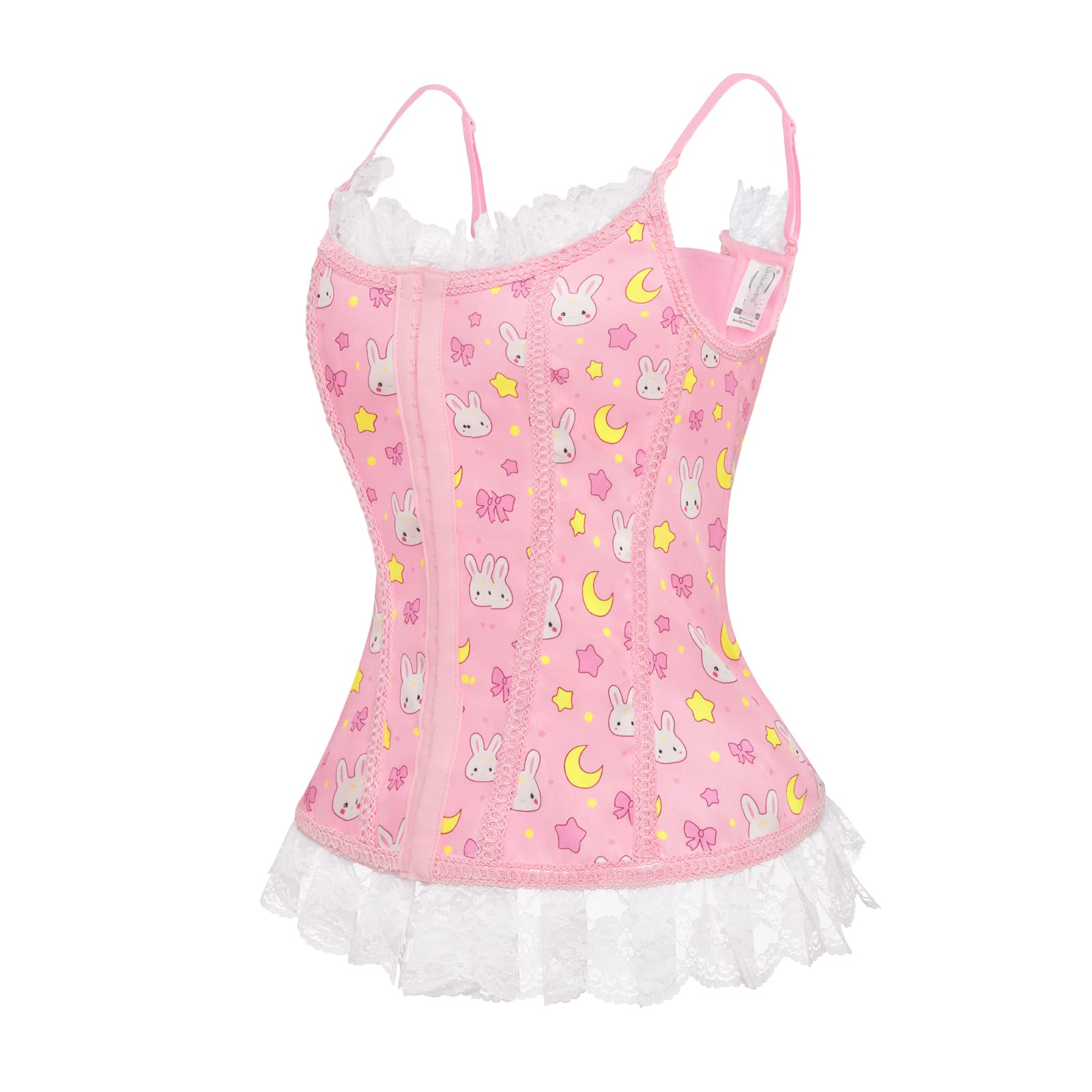 Littleforbig Women's Strap Lace Up Boned Overbust Corset Bustier Bodyshaper Top - Cottagecore Usagi Corset - Image 4