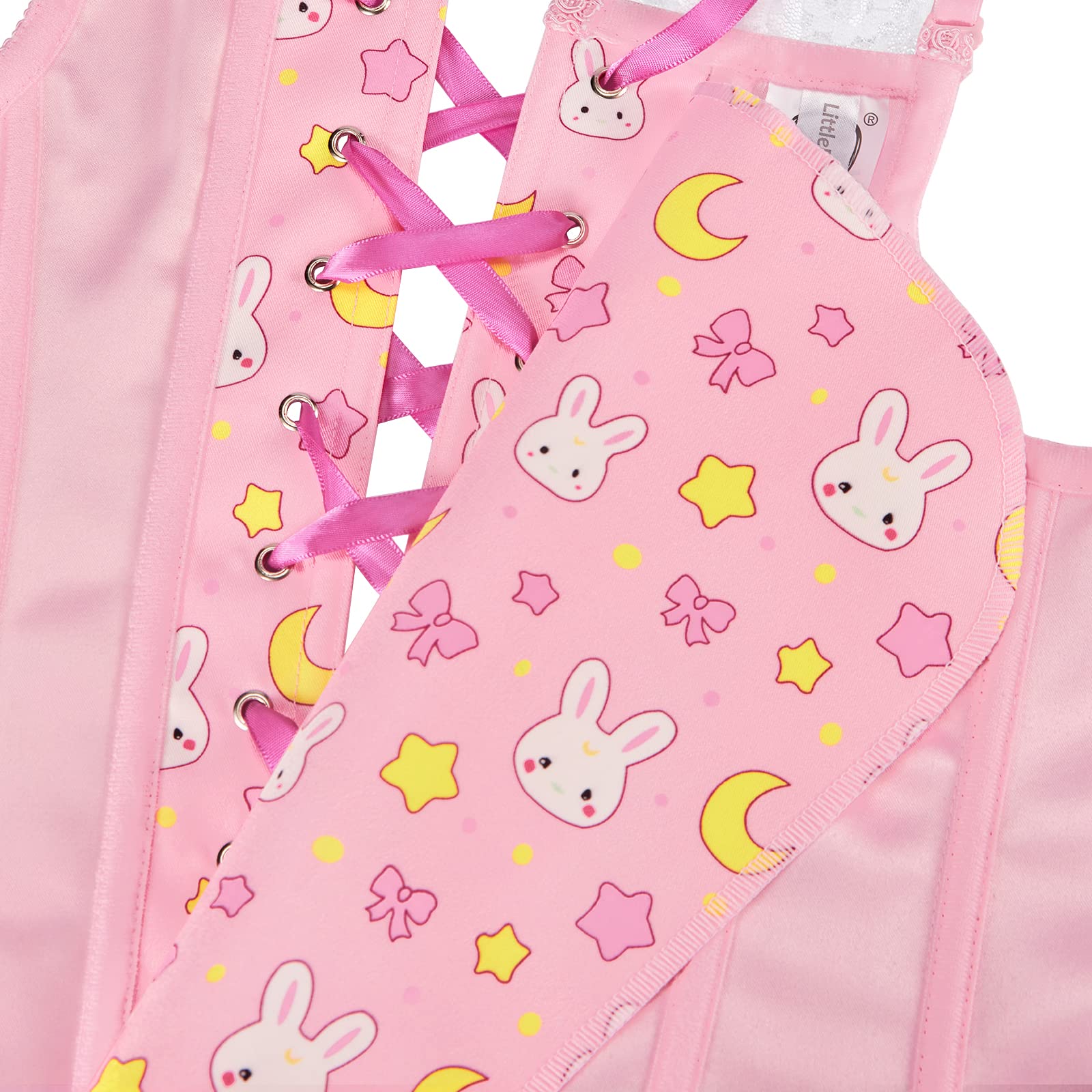 Littleforbig Women's Strap Lace Up Boned Overbust Corset Bustier Bodyshaper Top - Cottagecore Usagi Corset - Image 6