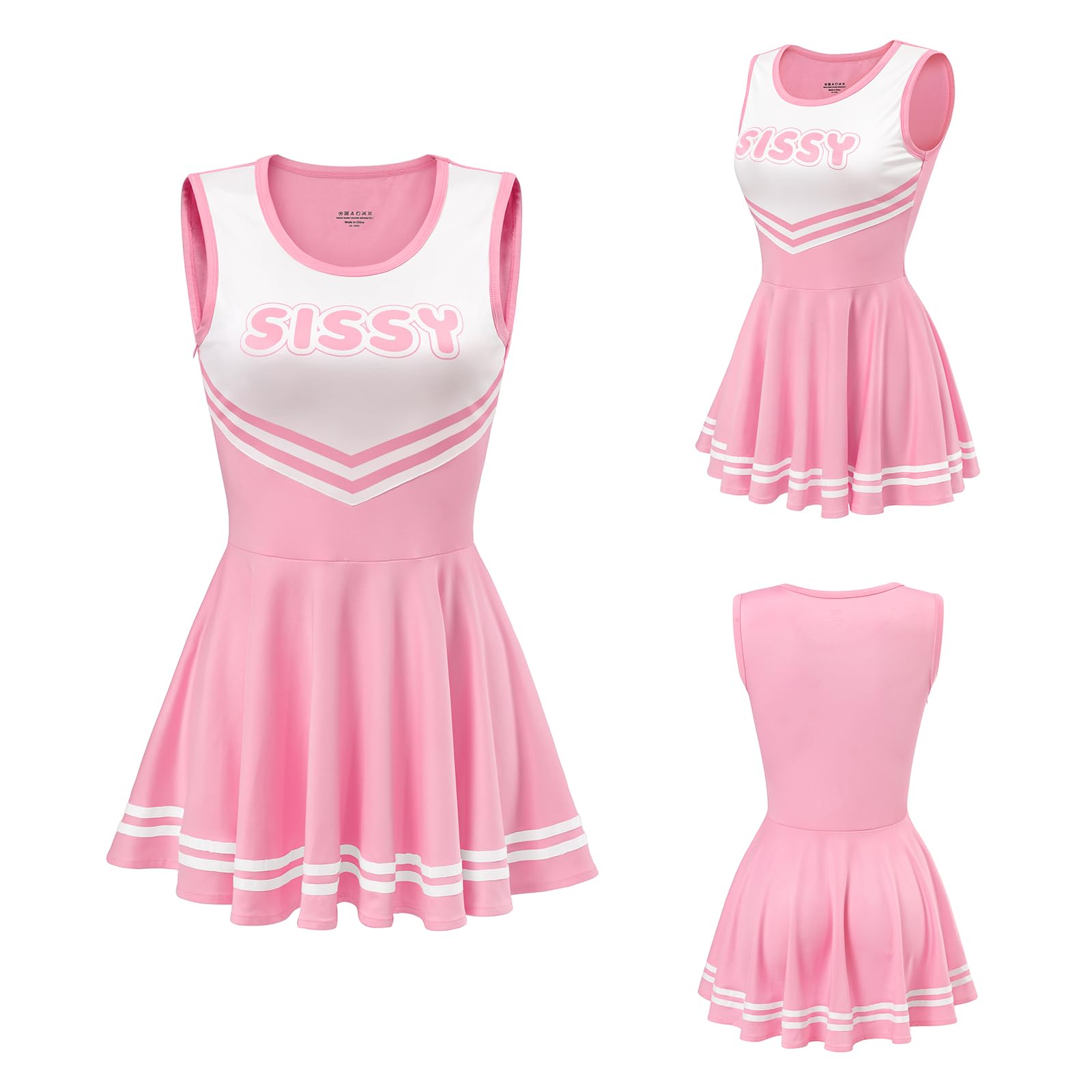 Littleforbig Women Sleeveless Overall Cheer Sissy Bodycon Mini Dress Skirt - Image 5